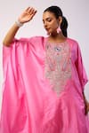 Buy_Swati Vijaivargie_Pink Silk Embroidered Resham Round Paisley Kaftan With Pant 