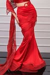 Mireya Sanya_Red Satin Sculpted Wire One-shoulder Pre-draped Saree With Blouse _at_Aza_Fashions