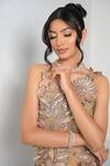 Mireya Sanya_Gold Net Embroidered Sequin One-shoulder Floral Cutwork Gown _at_Aza_Fashions