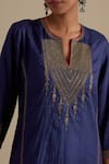 KORA_Blue Kurta And Pant Silk Embroidered Zari Notched Round Set _Online_at_Aza_Fashions