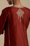 KORA_Maroon Kurta And Pant Silk Embroidered Zari Notched Round Set _Online_at_Aza_Fashions