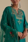 Buy_KORA_Green Kurta And Pant Silk Embroidered Zari Notched Round Sequin Set 