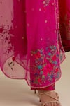 Buy_KORA_Fuchsia Kurta And Pant Silk Embroidered Zari Notched Round A-line Set 