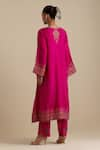 Shop_KORA_Fuchsia Kurta And Pant Silk Embroidered Zari Notched Round A-line Set _at_Aza_Fashions