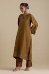 Buy_KORA_Green Kurta And Pant Silk Embroidered Zari Notched Round A-line Set _Online_at_Aza_Fashions