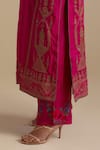 Shop_KORA_Fuchsia Kurta And Pant Silk Embroidered Zari Notched Round Straight Set 