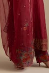 Buy_KORA_Red Kurta And Pant Silk Embroidered Zari Notched Round Straight Set 