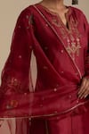 Shop_KORA_Red Kurta And Pant Silk Embroidered Zari Notched Round Straight Set 