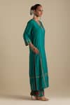 Buy_KORA_Green Kurta And Pant Silk Embroidered Zari Notched Round Sequin Straight Set 