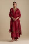 Buy_KORA_Red Kurta And Pant Silk Embroidered Zari Notched Round Sequin Straight Set _at_Aza_Fashions