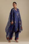 Buy_KORA_Blue Kurta And Pant Silk Embroidered Zari Notched Round Sequin A-line Set _at_Aza_Fashions