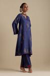 Buy_KORA_Blue Kurta And Pant Silk Embroidered Zari Notched Round Sequin A-line Set _Online_at_Aza_Fashions