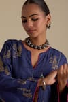 Shop_KORA_Blue Kurta And Pant Silk Embroidered Zari Notched Round Sequin A-line Set _Online_at_Aza_Fashions