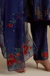 Buy_KORA_Blue Kurta And Pant Silk Embroidered Zari Notched Round Sequin A-line Set 