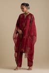 Buy_KORA_Red Kurta And Pant Silk Embroidered Zari Notched Round Sequin A-line Set _at_Aza_Fashions