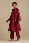 Shop_KORA_Red Kurta And Pant Silk Embroidered Zari Notched Round Sequin A-line Set _Online_at_Aza_Fashions