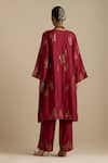 Shop_KORA_Red Kurta And Pant Silk Embroidered Zari Notched Round Sequin A-line Set _at_Aza_Fashions