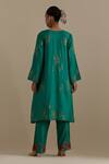 Shop_KORA_Green Kurta And Pant Silk Embroidered Zari Notched Round A-line Set _at_Aza_Fashions