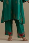 Buy_KORA_Green Kurta And Pant Silk Embroidered Zari Notched Round A-line Set _Online_at_Aza_Fashions