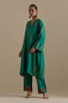 Shop_KORA_Green Kurta And Pant Silk Embroidered Zari Notched Round A-line Set _Online_at_Aza_Fashions