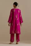 Shop_KORA_Fuchsia Kurta And Pant Silk Embroidered Zari Notched Round A-line Set _at_Aza_Fashions