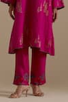 Buy_KORA_Fuchsia Kurta And Pant Silk Embroidered Zari Notched Round A-line Set _Online_at_Aza_Fashions