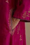 Shop_KORA_Fuchsia Kurta And Pant Silk Embroidered Zari Notched Round A-line Set 