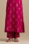 Buy_KORA_Fuchsia Kurta And Pant Silk Embroidered Zari Notched Round Butis Long Set _Online_at_Aza_Fashions