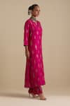 Shop_KORA_Fuchsia Kurta And Pant Silk Embroidered Zari Notched Round Butis Long Set _Online_at_Aza_Fashions