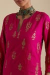 Buy_KORA_Fuchsia Kurta And Pant Silk Embroidered Zari Notched Round Butis Long Set 