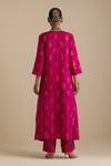 Shop_KORA_Fuchsia Kurta And Pant Silk Embroidered Zari Notched Round Butis Long Set _at_Aza_Fashions