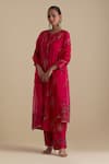 Buy_KORA_Fuchsia Kurta And Pant Silk Embroidered Zari Round Contrast Hem Straight Set _at_Aza_Fashions