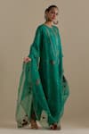 Buy_KORA_Green Kurta And Pant Silk Embroidered Zari Round Contrast Hem Straight Set _at_Aza_Fashions