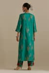 Shop_KORA_Green Kurta And Pant Silk Embroidered Zari Round Contrast Hem Straight Set _at_Aza_Fashions