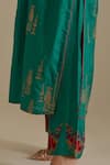 Shop_KORA_Green Kurta And Pant Silk Embroidered Zari Round Contrast Hem Straight Set _Online_at_Aza_Fashions