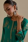 KORA_Green Kurta And Pant Silk Embroidered Zari Round Contrast Hem Straight Set _at_Aza_Fashions