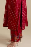 Buy_KORA_Red Kurta And Pant Silk Embroidered Zari Notched Round Neck Set 