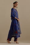 Buy_KORA_Blue Kurta And Pant Silk Embroidered Zari Notched Round Neck Set _at_Aza_Fashions