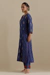 Buy_KORA_Blue Kurta And Pant Silk Embroidered Zari Notched Round Neck Set _Online_at_Aza_Fashions