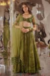 Buy_TUHINA SRIVASTAVA_Green Silk Velvet Embroidered Stone Leaf Floral Lehenga Set _at_Aza_Fashions