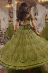 TUHINA SRIVASTAVA_Green Silk Velvet Embroidered Stone Leaf Floral Lehenga Set _Online_at_Aza_Fashions