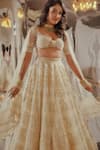 Shop_TUHINA SRIVASTAVA_Off White Silk Velvet Embroidered Glass Bead Sweetheart Lehenga Blouse Set _Online_at_Aza_Fashions