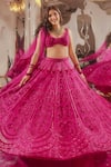 Buy_TUHINA SRIVASTAVA_Pink Silk Velvet Embroidered Bead Plunge Floral Lehenga Blouse Set _at_Aza_Fashions