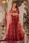 Buy_TUHINA SRIVASTAVA_Pink Silk Velvet Embroidered Glass Bead Leaf Lehenga Set _at_Aza_Fashions