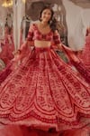 TUHINA SRIVASTAVA_Pink Silk Velvet Embroidered Glass Bead Leaf Lehenga Set _Online_at_Aza_Fashions