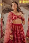 Shop_TUHINA SRIVASTAVA_Pink Silk Velvet Embroidered Glass Bead Leaf Lehenga Set _at_Aza_Fashions