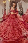 Buy_TUHINA SRIVASTAVA_Pink Silk Velvet Embroidered Glass Bead Leaf Lehenga Set _Online_at_Aza_Fashions