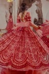 Shop_TUHINA SRIVASTAVA_Pink Silk Velvet Embroidered Glass Bead Leaf Lehenga Set _Online_at_Aza_Fashions