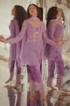 Buy_TUHINA SRIVASTAVA_Purple Tulle Embroidered Patchwork Plunge Front Cut-out Short Kurta Pant Set _at_Aza_Fashions