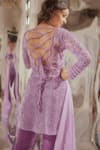 TUHINA SRIVASTAVA_Purple Tulle Embroidered Patchwork Plunge Front Cut-out Short Kurta Pant Set _Online_at_Aza_Fashions